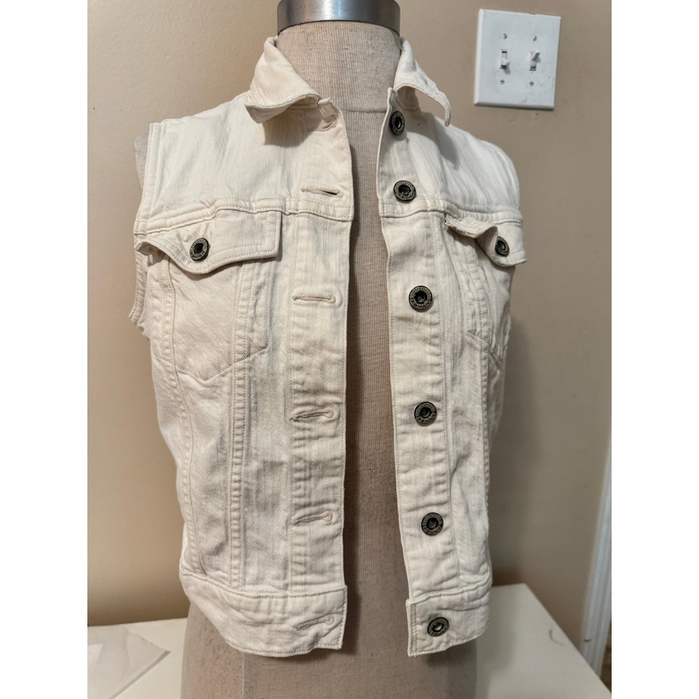 Levis Womens Cream Denim Trucker Vest Off White Sleeveless Jacket Small